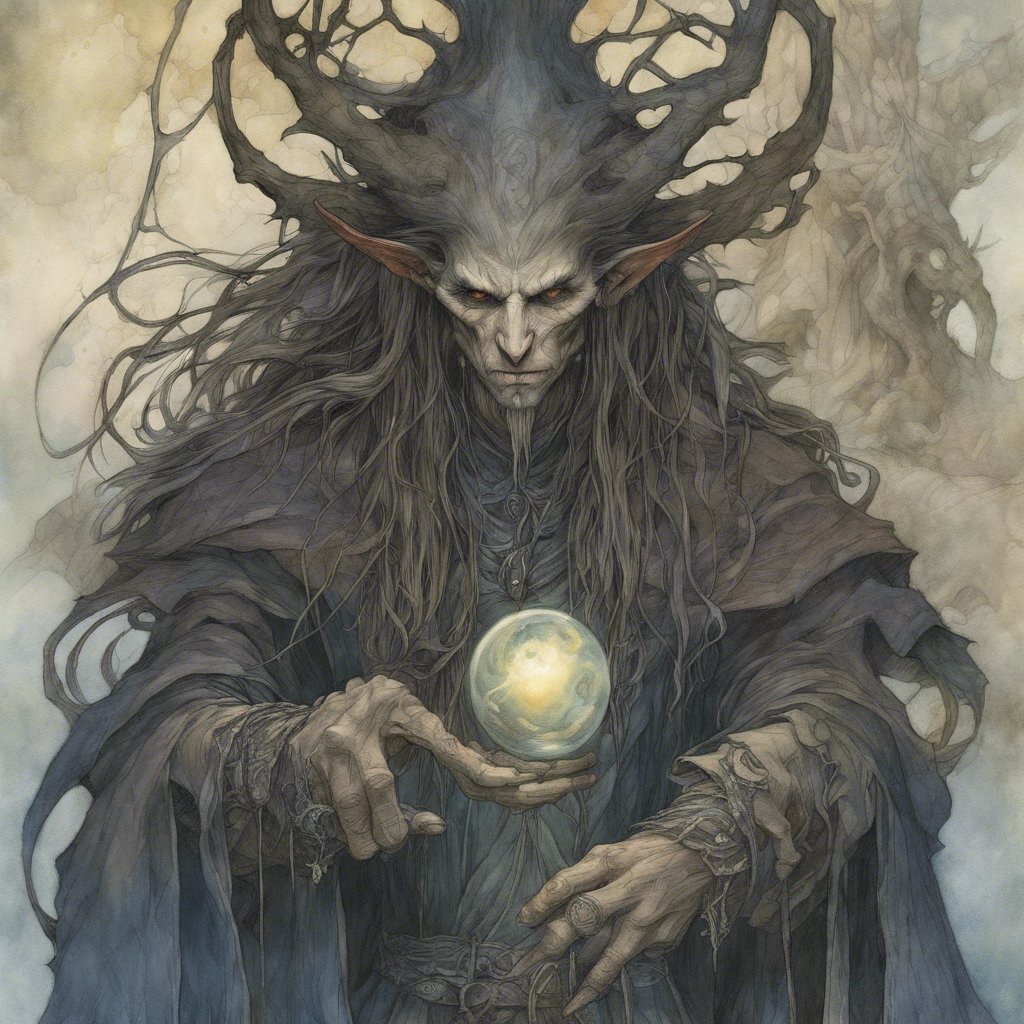 Portrait of Malachi Shadowthorn - A dark and enigmatic figure with a commanding presence and an aura of ancient power.