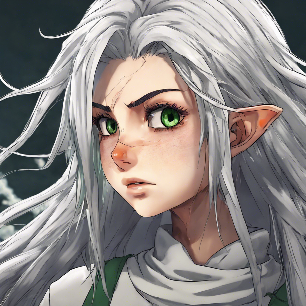 Portrait of Selly Greenleaf - Selly is seen as a resilient and strong young elf who has endured great suffering.