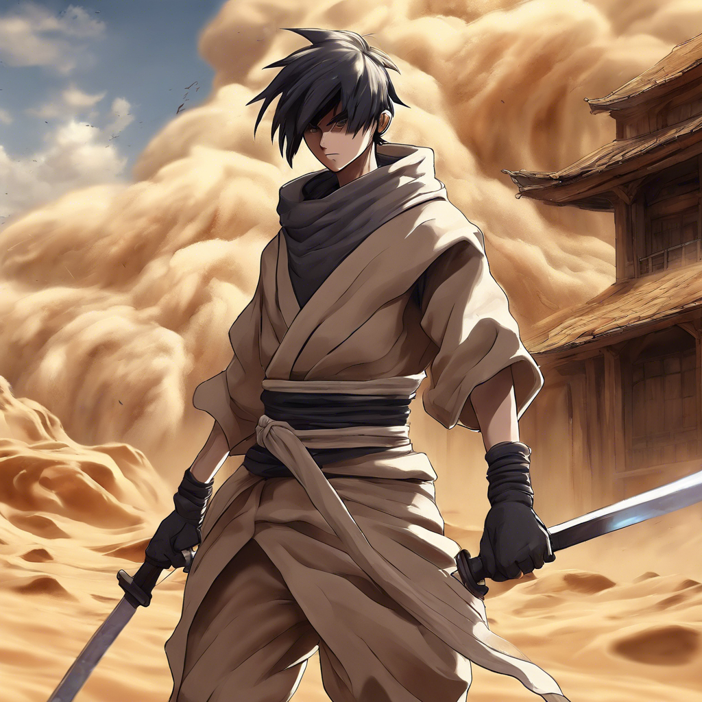 Portrait of Kaiden the Sandstorm Ninja - Stories of Kaiden speak of a skilled warrior who wields the power of sandstorms with unmatched precision.