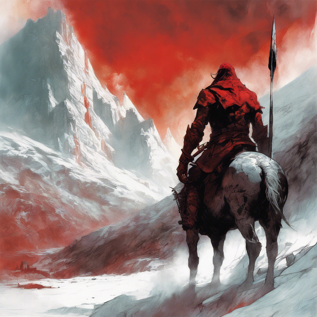 Portrait of Mountain Red - A towering figure with scars and a no-nonsense demeanor, Mountain Red is known for his unwavering loyalty and dedication to protecting his people.